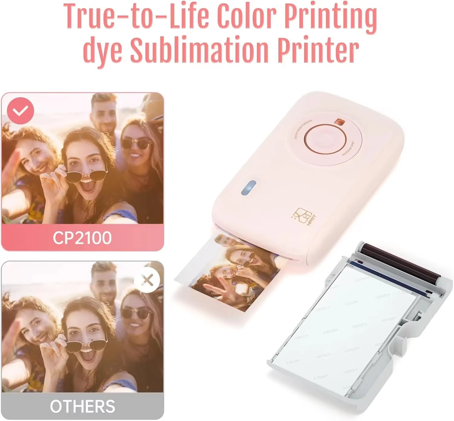 HPRT CP2100 Mini Photo Printer Portable Mini Color HD, Bluetooth Wireless Connection, Travel Photo Printer,Permanent Retention