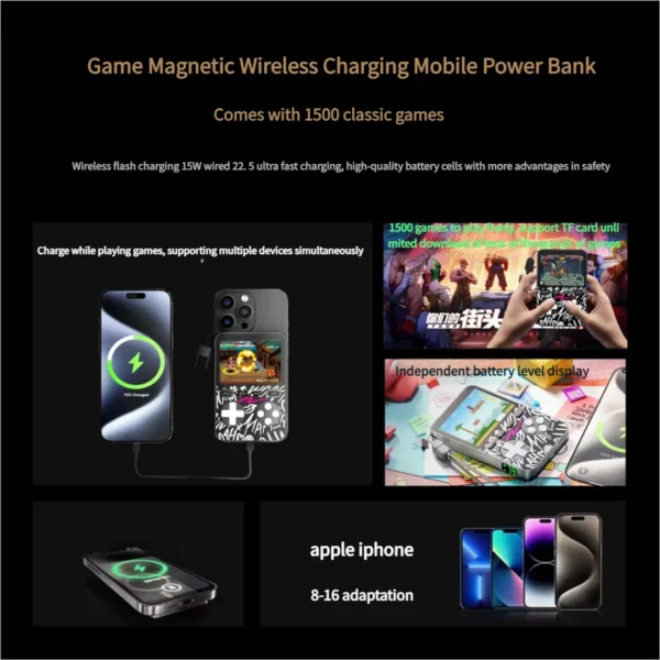 Mini Game Console Thin Magnetic Wireless Power Bank 5000mAh Portable Fast Charging External Battery For iPhone 16 Samsung